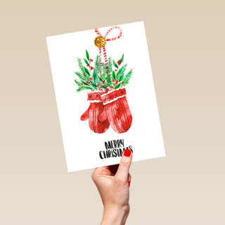 Kerstkaart klassiek handschoenen