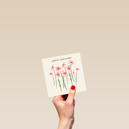 Verjaardagskaart roze bloemetjes