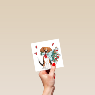 valentijnskaart getekende hond met bos bloemen