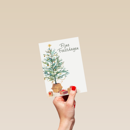 Kerstkaart klassiek kerstboom cadeautjes