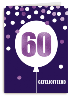 Verjaardagskaart leeftijden 60 paars ballon