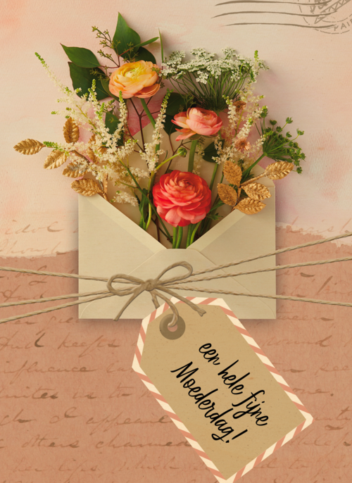 Houten Kaart Moederdag | Houten Kaart Hallmark | Moederdag | Moederdagkaart Envelop Met Bloemen