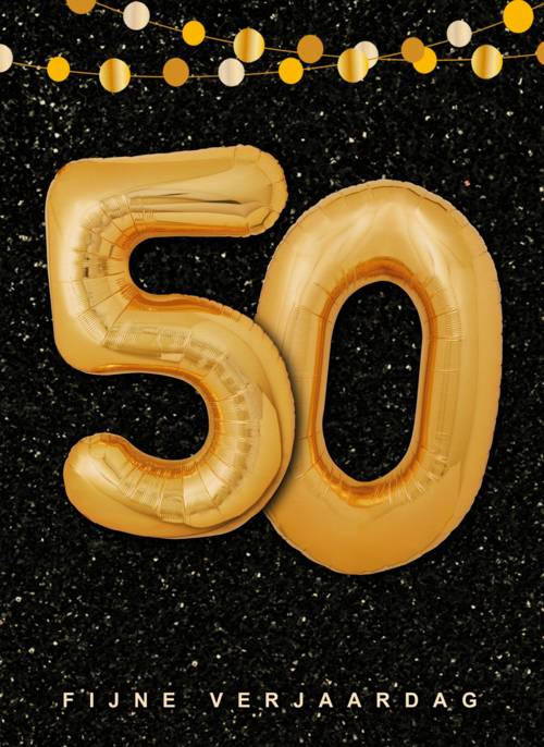 Verjaardagskaart leeftijden 50 ballonletters