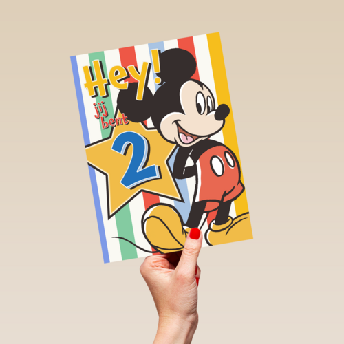 Hey jij bent 2 Mickey Mouse verjaardagskaart