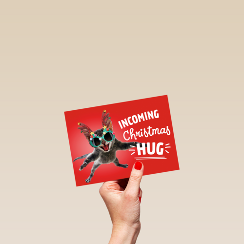Kerstkaart Grappig Incoming Christmas hug