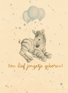 Babykaart zoon Zebra met blauwe ballonnen