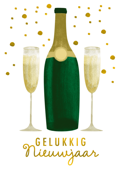 champagnefles gelukkig nieuwjaar