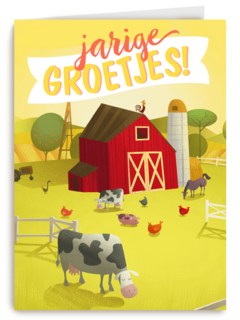 Verjaardagskaart boerderij met koe