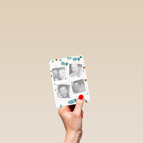 fotokaart staand hiep hiep hoera polaroid