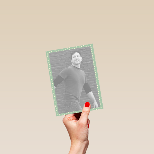 fotokaart staand groene rand met witte stippen