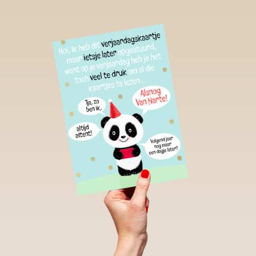 Verjaardagskaart te laat met panda