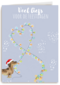 kerstkaart met hond en kerstverlichting