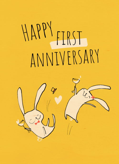 Houten Kaart Huwelijksjubileum | Houten Kaart Hallmark | Huwelijksjubileum | Happy First Anniversary With These Rabbits