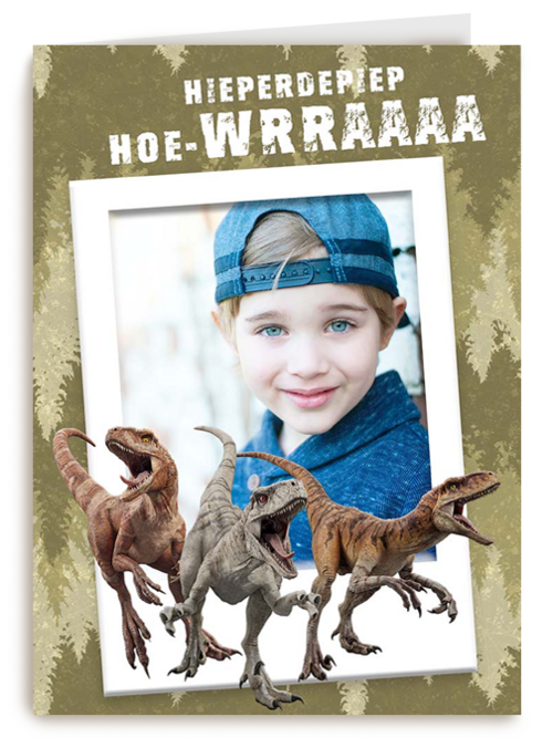 Verjaardagskaart foto met 3 raptors