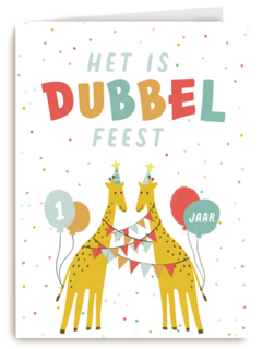 dubbel feest met twee giraffen en confetti