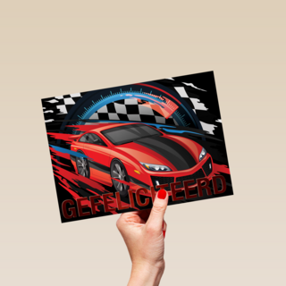 Verjaardagskaart snelle rode sportauto