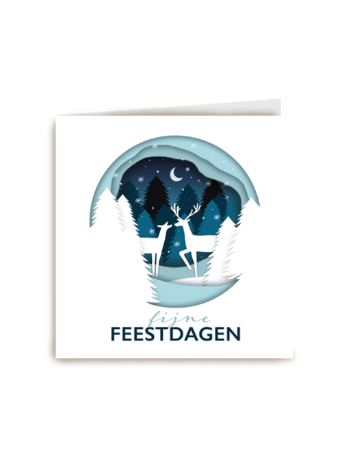 Kerstkaart stijlvol aquarel met 2 herten
