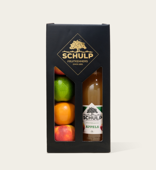 Fruitmand Cadeaubox met Fruitsap