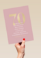 Verjaardagskaart 70 roze gouden letters