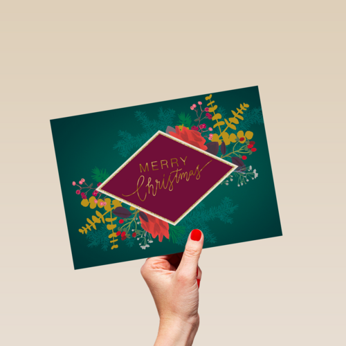 Kerstkaart merry christmas groen met rood