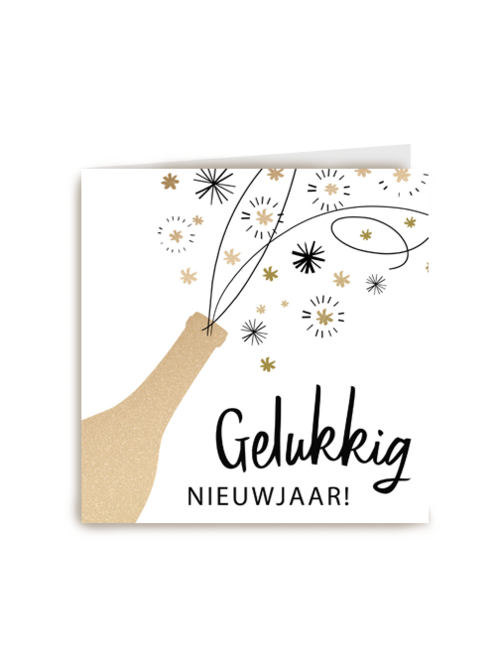 Kaart Hallmark | Nieuwjaar | Nieuwjaarskaart Hip Getekende Champagne Zwart Met Goud