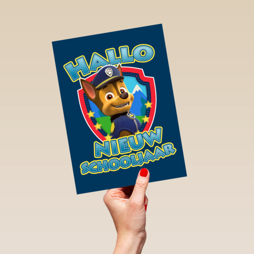 Paw Patrol kaart hallo nieuw schooljaar met Chase