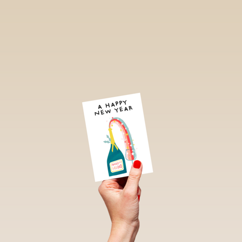 nieuwjaarskaart hip regenboog prosecco