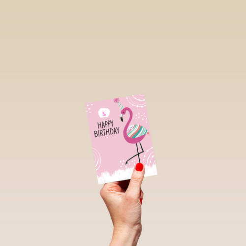 verjaardagskaart roze flamingo
