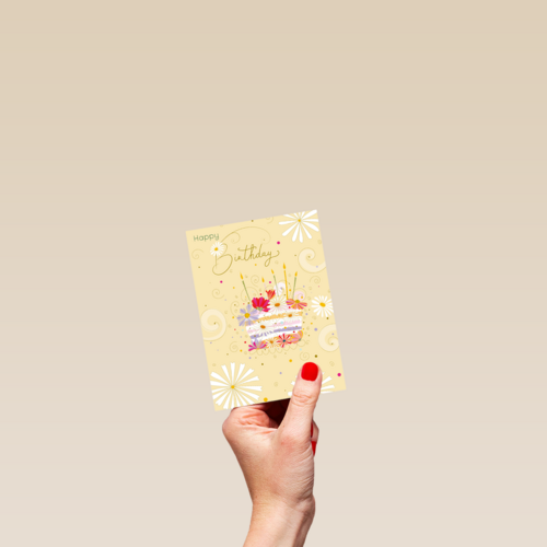 Verjaardagskaart vrouw taart met bloemen