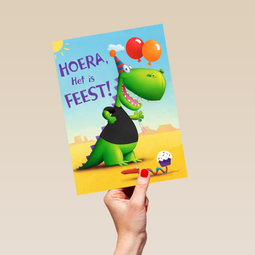 t rex hoera het is feest kaart