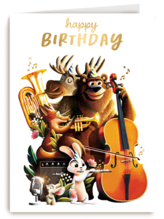 Folio verjaardagskaart dieren orkest
