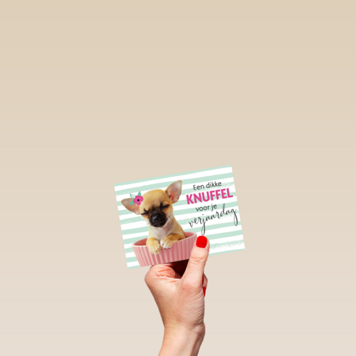 verjaardagskaart met de tekst een dikke knuffel voor je verjaardag