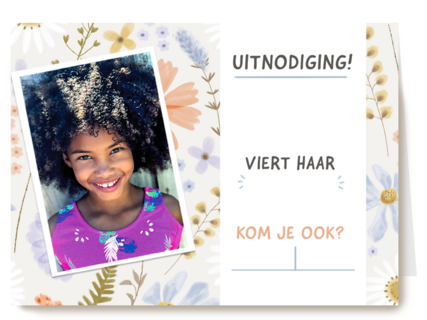 Uitnodiging Communie Lentefeest bloemen fotokaart