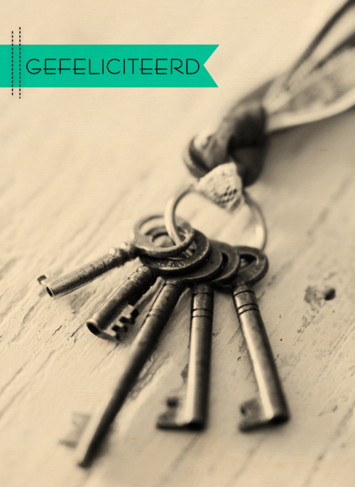 Houten Kaart Felicitatie Nieuwe Woning | Houten Kaart Hallmark | Felicitatie Nieuwe Woning | Zwart Wit Foto Sleutelbos