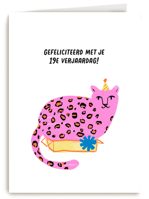 verjaardagskaart voor 19 jaar met roze kaart