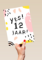 Verjaardagskaart meisje 12 yes roze geel
