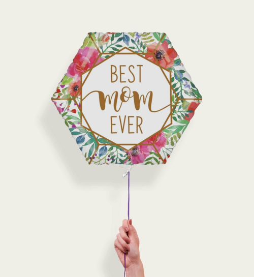 Ballon Hexagon Best Mom Ever Bloemen Multi