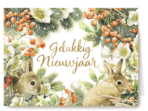 Kaart Hallmark | Nieuwjaar | Marjolein Bastin Gelukkig Nieuwjaar Konijnen