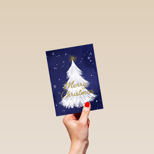 Kerstkaart witte kerstboom