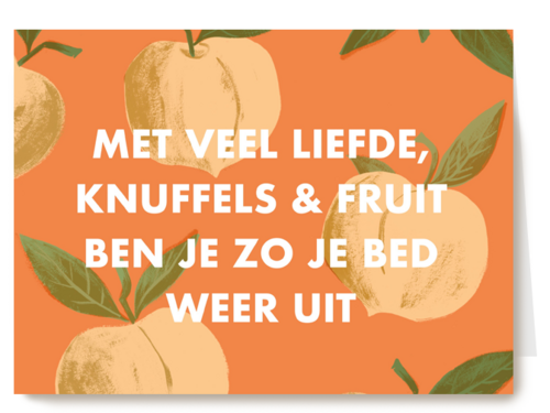Beterschapskaart Rijmend Met veel liefde knuffels en fruit