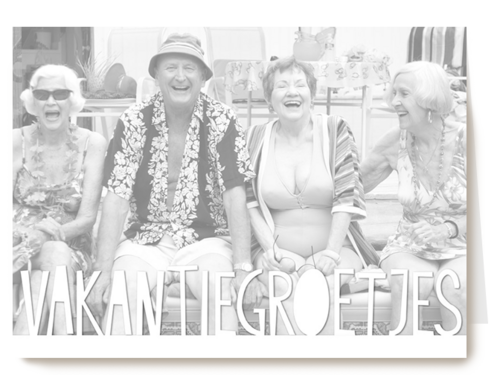 vakantiegroetjes witte tekst fotokaart