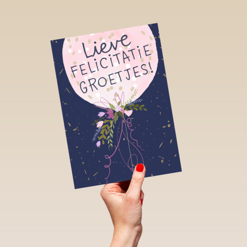 Gefeliciteerd kaart vrouw lieve felicitatiegroetjes