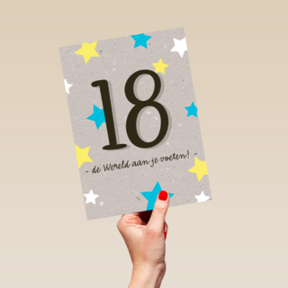Verjaardagskaart 18 de wereld aan je voeten