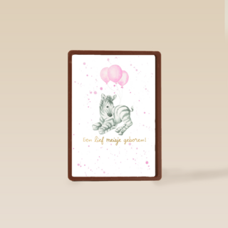 Babykaart dochter Zebra met roze ballonnen