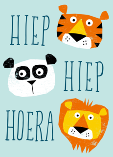 Ansichtkaart verjaardag hiep hiep hoera dieren