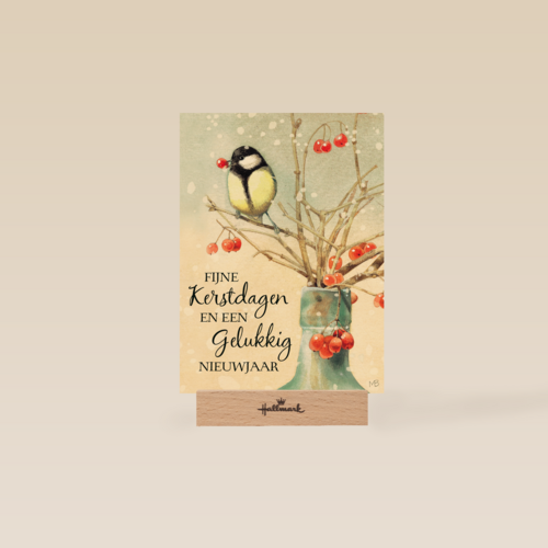 Kerstkaart Marjolein Bastin koolmees rode bes