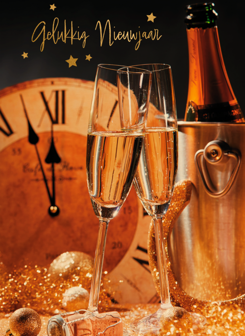 Houten kaart Kerst | Hallmark | Houten kaart Kerst Nieuwjaar | Hallmark | Proost Gelukkig Nieuwjaar Klok