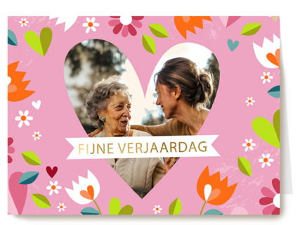 verjaardag kaart vrouw foto hart bloemen