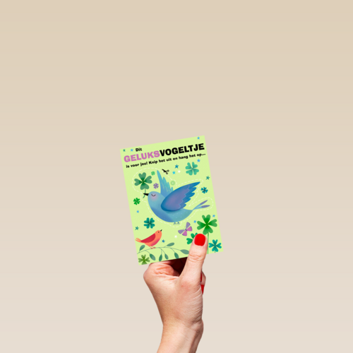 Veel geluk kaart met geluksvogeltje