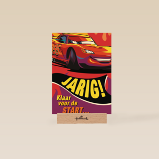 disney cars kaart met de tekst jarig klaar voor de start